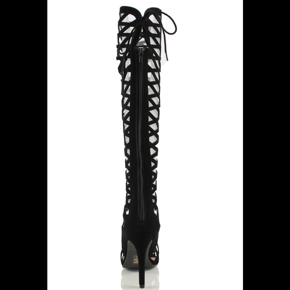 Black Geometric Laser Cutout Stiletto heel - Picture 4 of 5